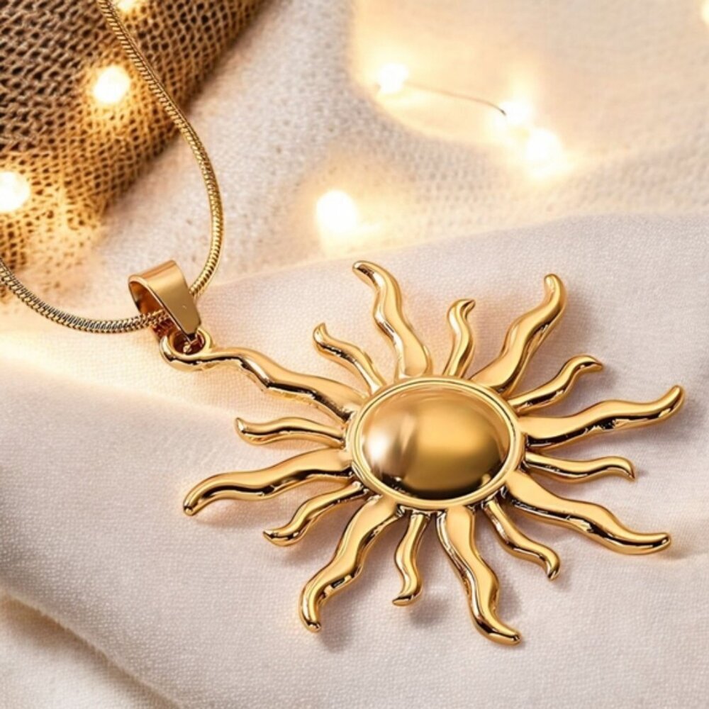 Elegant Gold Sun Pendant Necklace
